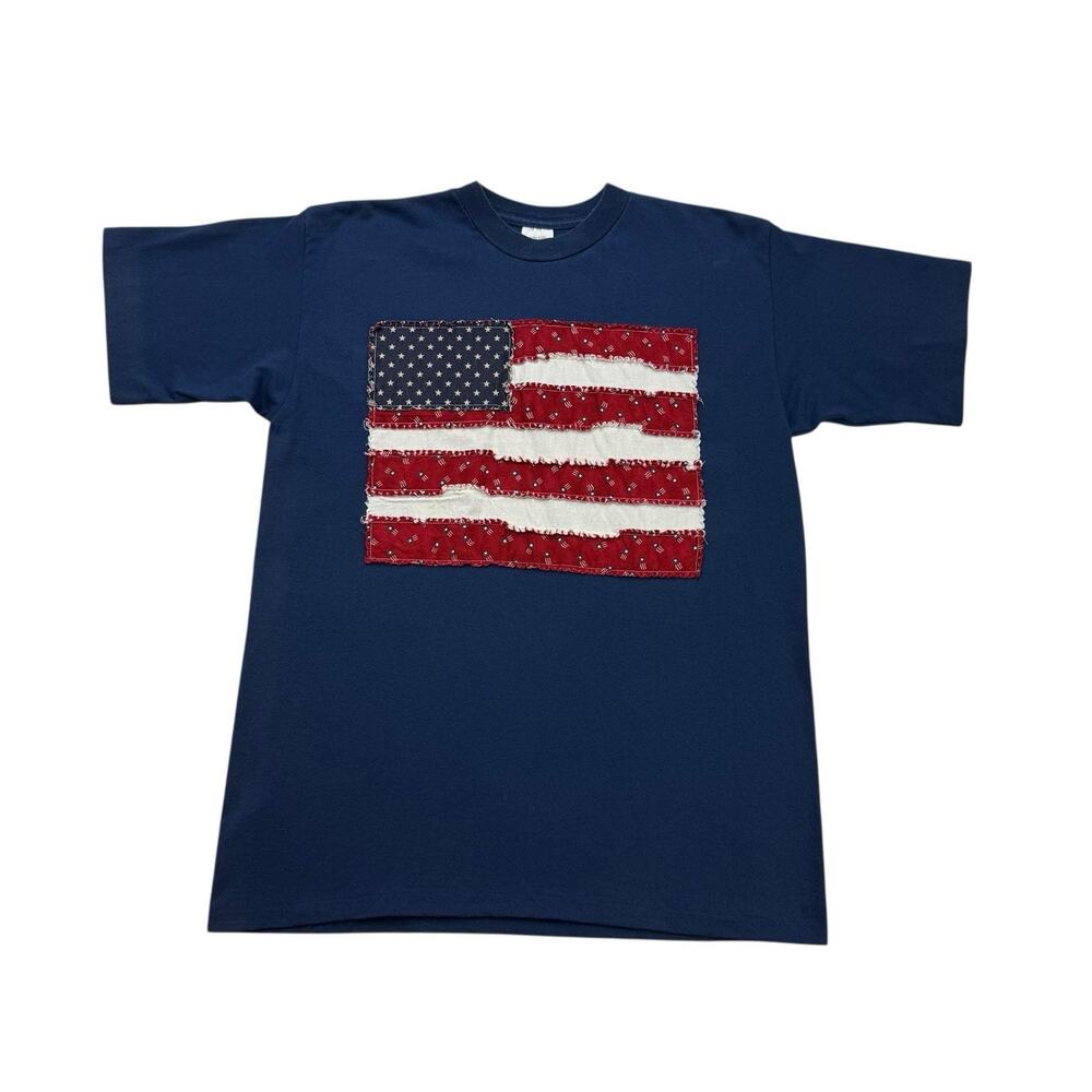 Vintage American Flag Shirt Adult Large L Blue Short Sleeve Fashion Gear USA